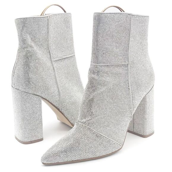 Steve Madden Noticed Rhinestone Boots Pointed Toe Block Heel Bling Boot Size 9.5 - Picture 2 of 16